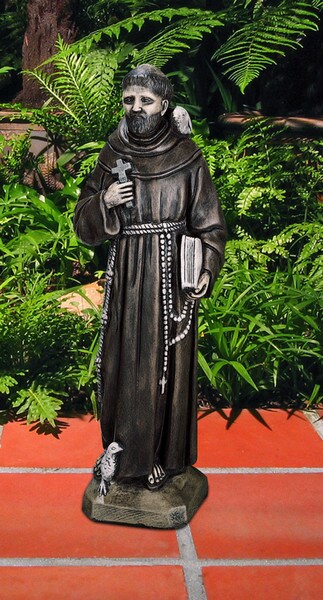 Saint Francis with Bible and Cross Cement Statue Religious Statuary